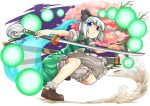  1girl bloomers blue_eyes bow bowtie cherry_blossoms danmaku full_body hair_ribbon hairband hitodama katana konpaku_youmu konpaku_youmu_(ghost) loafers phenne puffy_sleeves ribbon scabbard sheath shirt shoes short_hair short_sleeves silver_hair skirt skirt_set socks solo sword touhou tree underwear unsheathed upskirt vest weapon white_background white_legwear 