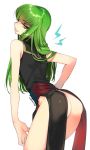  1girl ass c.c. code_geass creayus green_hair long_hair looking_back simple_background smile solo twitter_username white_background yellow_eyes 