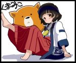  1girl amayadori_machi barefoot bear commentary_request headband japanese_clothes kumamiko natsu_(kumamiko) noa_(nagareboshi) twintails 