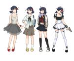  alternate_costume alternate_hairstyle apron bandaid bandaid_on_face black_legwear blue_eyes blush dress frills gun handgun injury jacket jewelry kill_la_kill kkangdid kneehighs letterman_jacket maid maid_headdress matoi_ryuuko multicolored_hair multiple_persona necklace pleated_skirt ponytail scarf senketsu short_hair short_ponytail short_twintails skirt smile socks standing streaked_hair thigh-highs twintails weapon white_legwear 