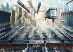  2016 bridge building city clouds k_kanehira original people science_fiction skyscraper train train_station 