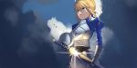  absurdres ahoge armor armored_dress avalon_(fate/stay_night) bird blonde_hair breastplate cape clouds excalibur fate/grand_order fate/stay_night fate_(series) fork_(357022) green_eyes highres saber type-moon 