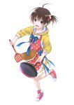  1girl apron brown_eyes brown_hair highres original pan pancake short_hair solo spatula taka_(tsmix) 