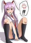  ! 1girl anger_vein animal_ears between_breasts highres long_hair necktie necktie_between_breasts omaehadareda-uso open_mouth pink_hair rabbit_ears raised_eyebrows red_eyes reisen_udongein_inaba solo spoken_anger_vein spoken_exclamation_mark sweatdrop touhou 