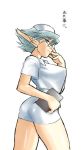  1girl blue_hair breasts breath_of_fire breath_of_fire_v dr.p glasses large_breasts nurse pointy_ears short_hair solo white_background zeno_1/128 