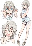  1girl absurdres anastasia_(idolmaster) bespectacled blue_eyes blush character_sheet chart expressions glasses highres idolmaster idolmaster_cinderella_girls short_hair silver_hair smile solo uzunaka 