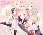  1boy blonde_hair character_name chibi collage ensemble_stars! kurusun miniboy narukami_arashi short_hair smile violet_eyes 