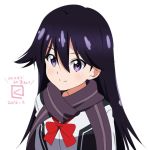  1girl black_hair kueru_(yuuki_tamerawanai) kuroki_rei long_hair scarf school_uniform serafuku violet_eyes vividred_operation 