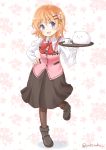  1girl brown_hair cup gochuumon_wa_usagi_desu_ka? highres hoto_cocoa open_mouth pantyhose rabbit_house_uniform short_hair tippy_(gochuumon_wa_usagi_desuka?) violet_eyes yukiroku 