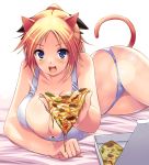  1girl aida_takanobu animal_ears bad_id breasts cat_ears cat_tail curvy food freckles huge_breasts katharine_ohare looking_at_viewer panties pizza solo strike_witches tail underwear 