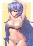  1girl ahoge arm_grab arm_up bare_shoulders breasts dakunesu large_breasts long_hair looking_at_viewer midriff open_mouth silva_(granblue_fantasy) silver_hair solo very_long_hair 