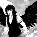  greyscale highres monochrome necktie shameimaru_aya short_hair tagme touhou tres-iques vest wings 