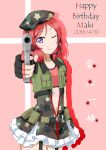  blush gun hat love_live!_school_idol_project military nishikino_maki purple_eyes redhead short_hair smile wink 
