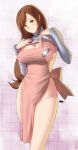  1girl apron blush breasts brown_hair large_breasts long_hair looking_at_viewer mole mole_under_eye no_bra no_panties ribbed_sweater shinken-zemi sweater wakino_keibun zemi_mama 