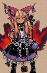  1girl belt bottle bow brown_eyes brown_hair chain fingerless_gloves freckles gloves gourd hair_ornament highres horn_ribbon horns ibuki_suika japanese_clothes long_hair looking_at_viewer oni ribbon sake_bottle shirt sleeveless sleeveless_shirt smile solo touhou zana 
