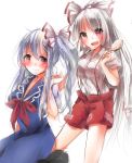  2girls fujiwara_no_mokou kamishirasawa_keine multiple_girls shirt shorts silver_hair suspenders touhou yozakura_retei 