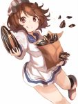  1girl absurdres brown_eyes brown_hair dress highres kantai_collection ranf sailor_dress school_uniform seed serafuku short_hair smile tongue yukikaze_(kantai_collection) 