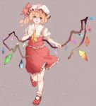  1girl ascot blonde_hair blouse crystal flandre_scarlet full_body hat hat_ribbon mob_cap puffy_sleeves qwer1234777 red_eyes ribbon short_sleeves side_ponytail skirt skirt_set smile solo touhou vest wings wrist_cuffs 