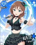  blush brown_hair character_name dress green_eyes idolmaster idolmaster_cinderella_girls kate_(idolmaster) microphone short_hair singing stars 