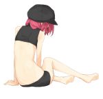  1girl ariaria_(netsuki) back bare_foot bare_legs bare_shoulders crop_top hat miruto_netsuki original redhead short_shorts shorts sitting solo 