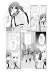  2girls comic glasses greyscale hair_ribbon long_hair long_sleeves mikawa_miso monochrome multiple_girls original pleated_skirt ribbon school_uniform skirt translation_request twintails 