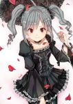  1girl drill_hair idolmaster idolmaster_cinderella_girls kanzaki_ranko lolita_fashion pantyhose parasol qiqiuqiu red_eyes silver_hair solo twin_drills umbrella 