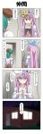  2girls 4koma animal_ears apron aqua_eyes aqua_hair bow closed_eyes comic door expressionless face_mask fox_mask hata_no_kokoro highres kasodani_kyouko locker_room long_hair long_sleeves mask multiple_girls open_mouth pink_eyes pink_hair rappa_(rappaya) shirt smile touhou translation_request unbuttoning undressing very_long_hair window 