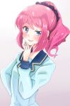  aikatsu_stars! blue_eyes blush dress pink_hair ponytail sakuraba_laura short_hair 