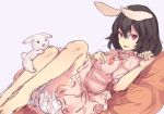  1girl animal_ears black_hair carrot carrot_necklace dress highres inaba_tewi jewelry pendant pink_dress rabbit rabbit_ears red_eyes short_hair sketch solo touhou yuusei_tsukiro 