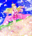  blonde_hair blue_eyes blush cure_flora dress flower gloves go!_princess_precure haruno_haruka long_hair magical_girl odango precure ribbon sky smile 