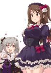  +_+ 2girls blush brown_eyes brown_hair drill_hair gothic_lolita grey_hair heart idolmaster idolmaster_cinderella_girls kanzaki_ranko lolita_fashion long_hair multiple_girls red_eyes shimamura_uzuki side_ponytail simple_background uraichishi 