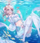  0910popo 1girl blue_eyes brown_hair clownfish convenient_leg detached_sleeves fish love_live!_school_idol_project love_live!_sunshine!! short_hair solo thigh-highs underwater watanabe_you 