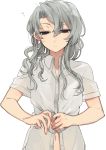  1girl dressing grey_eyes hita_(hitapita) kantai_collection long_hair messy_hair nowaki_(kantai_collection) school_uniform silver_hair 