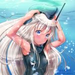  1girl air_bubble artist_request blonde_hair blue_eyes blush bubble cosplay garrison_cap hat kantai_collection long_hair ro-500_(kantai_collection) school_swimsuit smile solo swimsuit tan u-511_(kantai_collection)_(cosplay) underwater water 