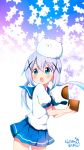  1girl :o angora_rabbit animal animal_on_head blue_hair cowboy_shot dated eyebrows eyebrows_visible_through_hair from_side fur gochuumon_wa_usagi_desu_ka? highres holding_box kafuu_chino long_hair looking_to_the_side miniature open_box open_mouth pleated_skirt puffy_short_sleeves puffy_sleeves rabbit ragho_no_erika sailor_collar shirt short_sleeves skirt solo star starry_background tareme thighs tippy_(gochuumon_wa_usagi_desuka?) treasure_chest triangle_mouth twintails white_fur white_shirt x_hair_ornament 