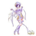  1girl angel angel_wings bandages blue_hair covered_mouth mummy musora original talisman violet_eyes white_background wings 