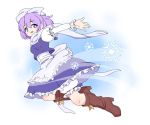  1girl apron blue_skirt boots ice lavender_eyes lavender_hair letty_whiterock long_sleeves maguro_(mawaru_sushi) puffy_sleeves scarf skirt solo touhou 