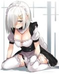 alternate_costume breasts cleavage gloves hair_ornament hair_over_one_eye hairclip hamakaze_(kantai_collection) isshiki_(ffmania7) kantai_collection maid silver_hair thigh-highs 