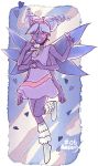  1girl artist_name boots dress drill_hair extra_arms full_body hair_over_eyes heart heart_cheeks heart_hands purple_dress purple_hair purple_skin sleeveless sleeveless_dress solo star_butterfly star_vs_the_forces_of_evil twin_drills wenny02 white_boots wings 