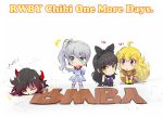  4girls ahoge black_hair blake_belladonna blonde_hair blue_eyes bow chibi dress earrings english fallen_down gradient_hair hair_bow iesupa jewelry long_hair multicolored_hair multiple_girls pain ponytail redhead ruby_rose rwby scar scar_across_eye short_hair side_ponytail tiara two-tone_hair violet_eyes wavy_hair weiss_schnee white_dress white_hair yang_xiao_long yellow_eyes 