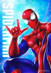  1boy \m/ bodysuit character_name male_focus marvel mask shiny solo spider-man spider-man_(series) superhero toni_hoang_nguyen watermark web_address 
