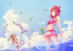  &gt;_&lt; 6+girls ayase_eli ball beach_umbrella beachball bikini bird blush brown_hair closed_eyes clouds glider highres jay_xu kousaka_honoka love_live!_school_idol_project minami_kotori multiple_girls natsuiro_egao_de_1_2_jump! nishikino_maki ocean redhead seagull sky swimsuit toujou_nozomi umbrella violet_eyes water yazawa_nico 