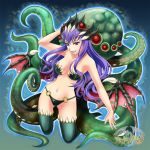  1girl aura cthulhu cthulhu_mythos long_hair musora original personification purple_hair smile tentacles thigh-highs violet_eyes wings 