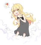  1girl black_dress blonde_hair dress hair_ribbon kirisame_marisa long_hair mushroom open_mouth ribbon round_teeth saple solo star star-shaped_pupils symbol-shaped_pupils teeth touhou white_ribbon 