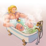  1boy avengers:_age_of_ultron bathing bathtub blonde_hair blue_eyes cameo hair_bun male_focus nikumeron rubber_duck thor_(marvel) vision_(marvel) 