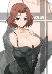  1girl azumi_(girls_und_panzer) breasts brown_hair character_name girls_und_panzer harukon_(halcon) highres large_breasts military military_uniform short_hair solo uniform zoom_layer 