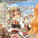  4girls black_eyes blonde_hair cup curry drinking_glass drunk food grey_hair kantai_collection kirisawa_juuzou littorio_(kantai_collection) long_hair multiple_girls pola_(kantai_collection) roma_(kantai_collection) sausage translation_request wine_glass zara_(kantai_collection) 