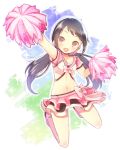  1girl arm_up black_hair blush breasts brown_eyes cheerleader crop_top idolmaster idolmaster_cinderella_girls long_hair maruna_(maru01) midriff nakano_yuka navel open_mouth pom_poms smile solo twintails 