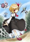  6+girls alice_margatroid antennae black_skirt blonde_hair blue_bow blue_dress blue_eyes blue_hair blue_sky blush bobby_socks bow cape cirno dress fence green_eyes green_hair hair_bow hair_ribbon hairband hat hat_bow heart highres ice ice_wings kirisame_marisa komeiji_koishi looking_at_viewer multiple_girls mystia_lorelei one_eye_closed outdoors outstretched_arms pink_hair red_eyes red_ribbon red_shoes redhead ribbon rumia sekibanki shoes short_hair shorts skirt skirt_set sky smile socks spark621 team_9 third_eye touhou vest white_bow white_legwear wings witch_hat wriggle_nightbug yukkuri_shiteitte_ne 