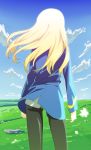  1girl back_turned blonde_hair flower highres long_hair military military_uniform monsterx no_pants panties panties_under_pantyhose pantyhose perrine_h_clostermann solo strike_witches underwear uniform 